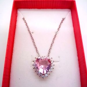 Pink heart pendant necklace on silver chain. NWT